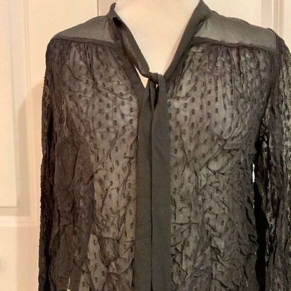 Urban Outfitters Kimchi Blue Black Sheer Tie Neckline Top Size Medium New - Picture 2 of 9